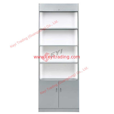 white retail store display shelf with LED light MDF wood commercial booth OEM design with size cosmetic perfume display