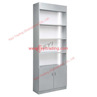 white retail store display shelf with LED light MDF wood commercial booth OEM design with size cosmetic perfume display