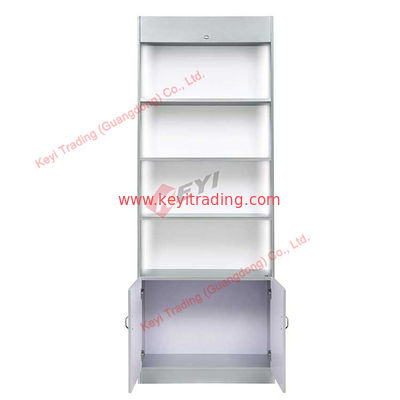 white retail store display shelf with LED light MDF wood commercial booth OEM design with size cosmetic perfume display
