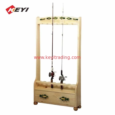 Custom Single Siede Solid Wooden Fishing Rod Display Rack For Retail
