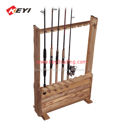 Custom Single Siede Solid Wooden Fishing Rod Display Rack For Retail
