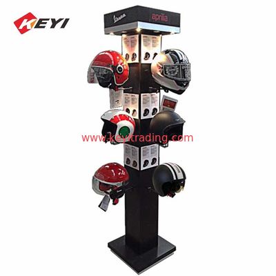 Retail Store Floor Motorcycle Helmet Display Stands With Led Light