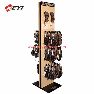 Wooden Double Sided Floor Stand Motorbike Glove Display Rack With Hooks