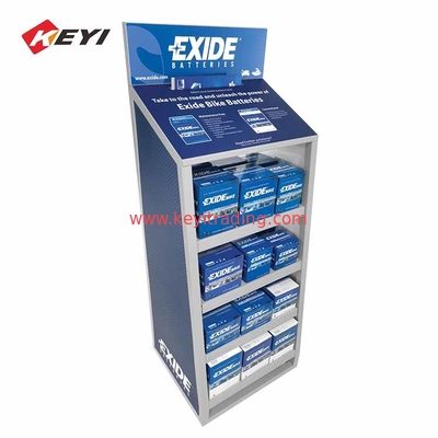 Custom graphics 3 tier floor Car Battery Stand with 4 Caster wheel