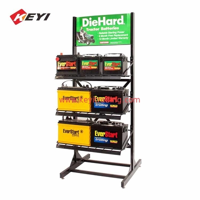 Custom graphics 3 tier floor Car Battery Stand with 4 Caster wheel