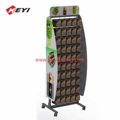 Retail Shop Metal Hanging Stand Floor Battery Display Rack With Hooks