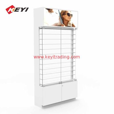 Optical Shop Floor Standing Wood And Glass Sunglass Display Cabinet With Lock