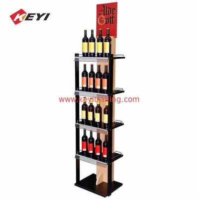 Custom Beverage Retail Store Floor Wood Wine Bottle Display Stand