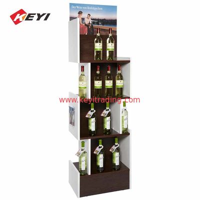 Custom Beverage Retail Store Floor Wood Wine Bottle Display Stand