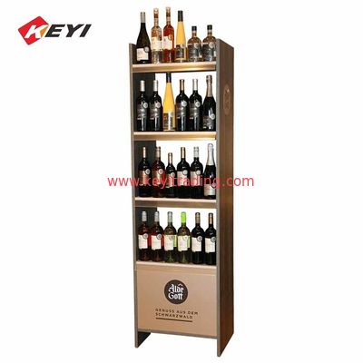 Custom Beverage Retail Store Floor Wood Wine Bottle Display Stand