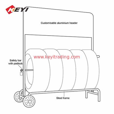 Custom Logo Removable Metal 5 Car Wheel Display Stand With 2 Caster