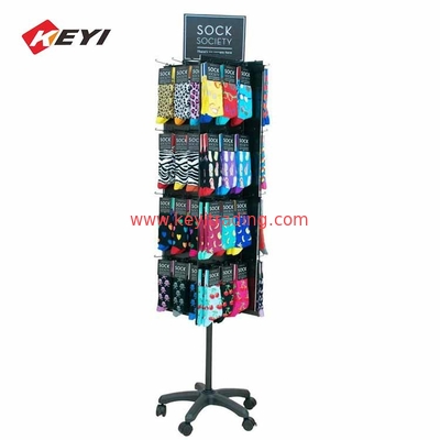 Retail Shop Floor Standing Rotating Display Rack Hanging Socks Display Stands With Hooks