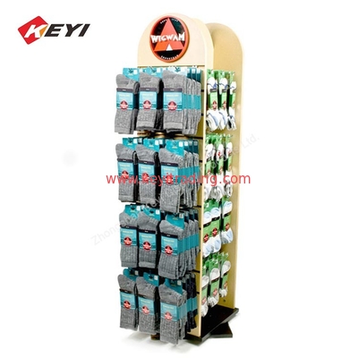 Retail Shop Floor Standing Rotating Display Rack Hanging Socks Display Stands With Hooks