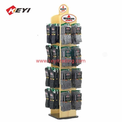 Retail Shop Floor Standing Rotating Display Rack Hanging Socks Display Stands With Hooks