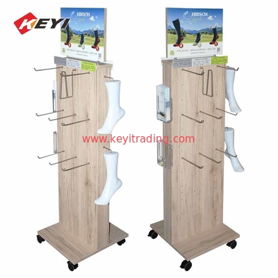Removable White Wood Display Stand Hanging Socks Display Shelf With 4 Caster
