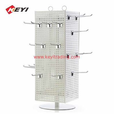 Counter Top Rotating Metal Pegboard Keychain Display Stand With Hook