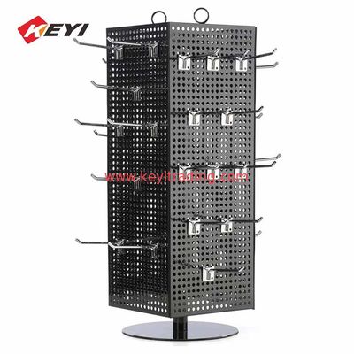 Counter Top Rotating Metal Pegboard Keychain Display Stand With Hook