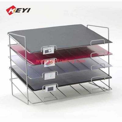 Custom High Quality Floor Standing Metal Placemat Display Rack With 4 casters