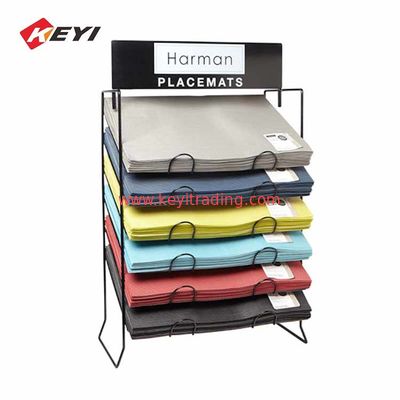 Custom High Quality Floor Standing Metal Placemat Display Rack With 4 casters