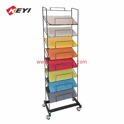 Custom High Quality Floor Standing Metal Placemat Display Rack With 4 casters