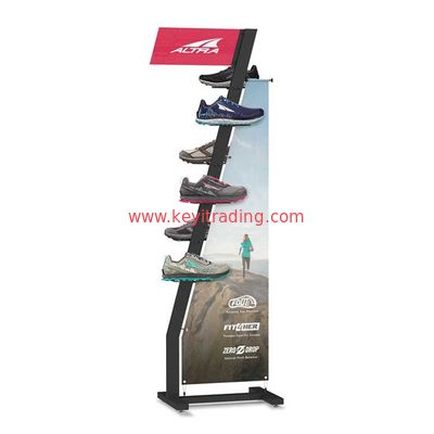 Custom Matte Black Metal floor Shoe Display Stand For Retail Shop