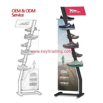 Custom Matte Black Metal floor Shoe Display Stand For Retail Shop