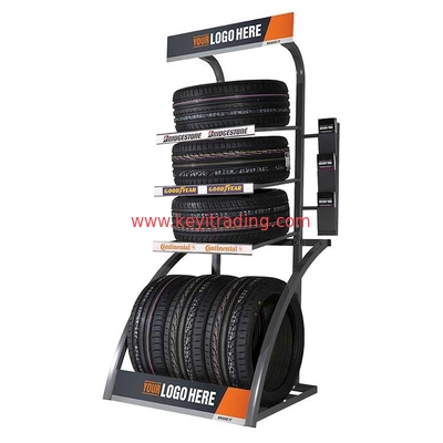 Floor Standing Metal Tire Showroom Displays Rack With Brochure Holder