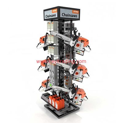 Wholesale Custom Free Standing 4 Way Metal Power Tools Display Rack For Chainsaw