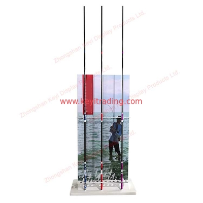 Floor Standing Double Sided 24 Holes Fishing Rod Rack Display Stand With Graphic Printing
