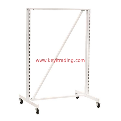 Retail Store Double Sided Adjustable White Metal Frame Shoe Display Shelves With 4 Wheel