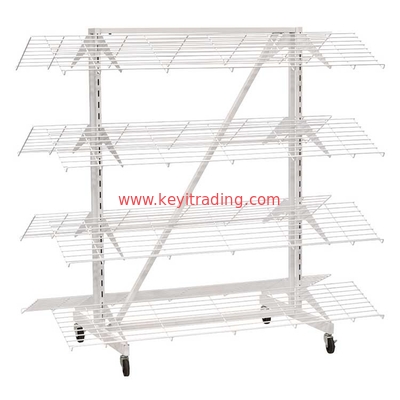 Retail Store Double Sided Adjustable White Metal Frame Shoe Display Shelves With 4 Wheel