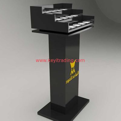 Freestanding Luxury Wooden 3 Step Perfume Display Rack With Led Light