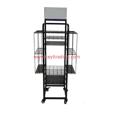 OEM Custom Floor Standing Black Metal Umbrella Display Rack With Wheel