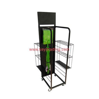 OEM Custom Floor Standing Black Metal Umbrella Display Rack With Wheel