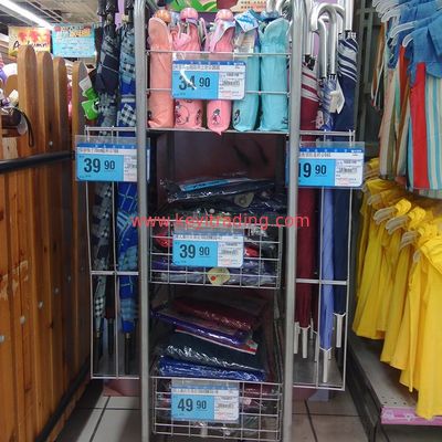 OEM Custom Floor Standing Black Metal Umbrella Display Rack With Wheel