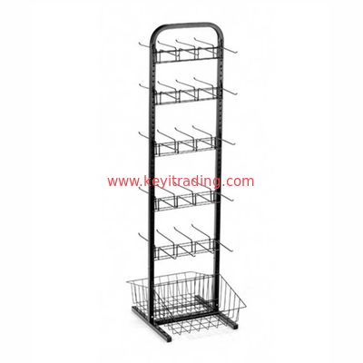 Floor Stand Double Sided Snack Potato Chip Display Rack With 2 Wire Basket