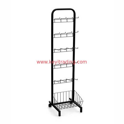 Floor Stand Metal Potato Chip Display Rack - Adjustable metal frame, Storage Wire Basket, Hook