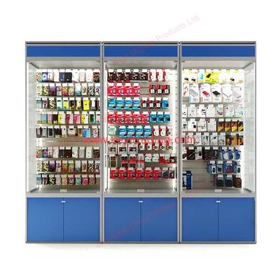 Mobile Phone Shop Furniture Stand Slatwall And Led Light Cell Phone Accessory Display Cabinet