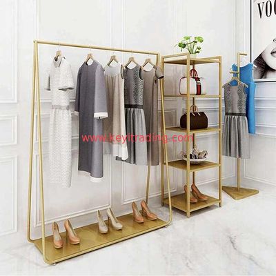Modern Boutique Gold Metal Shelves Clothing Store Display Rack
