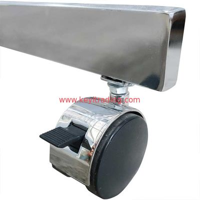 Adjustable Double Pole Chrome Clothing Display Rack With 6 Wheel