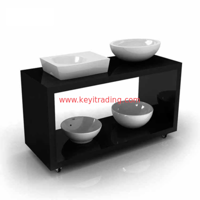 Showroom Metal And Wooden Bathroom Sink Display Rack With Brochure Holder