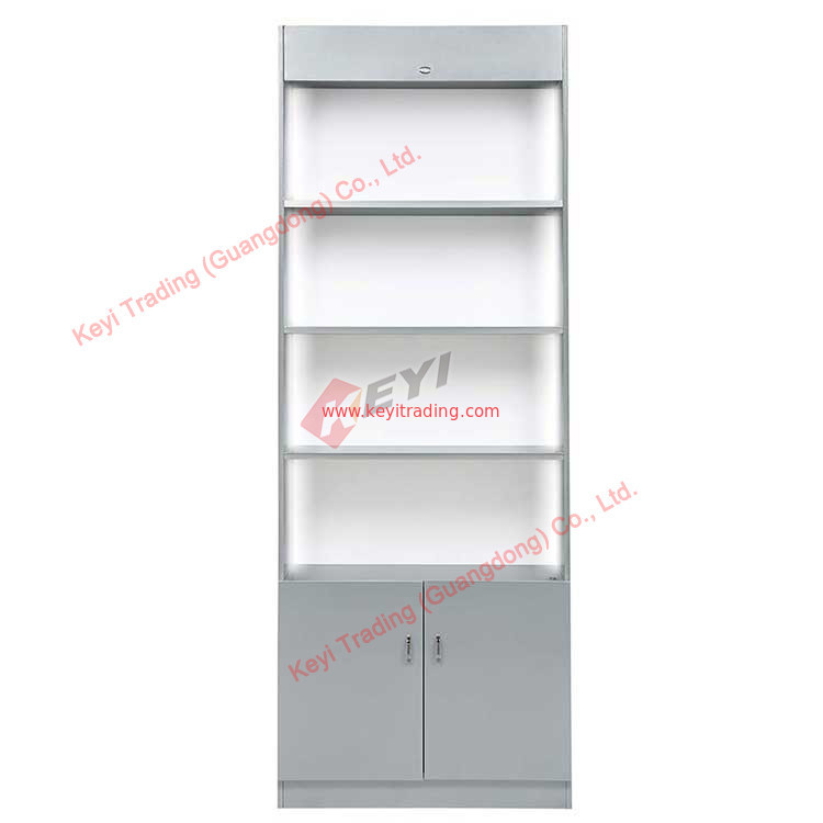 white retail store display shelf with LED light MDF wood commercial booth OEM design with size cosmetic perfume display