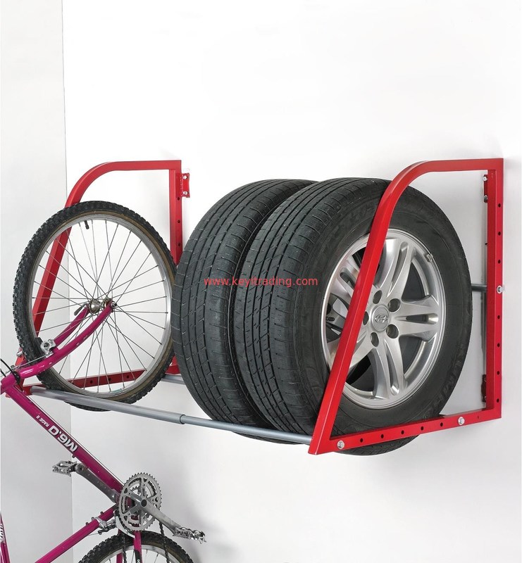 Tire Storage Rack for Garage, Heavy Duty Tier Organizer Shelf for Home Workshop, Red Adjustable Spare Tire Holder, Holds