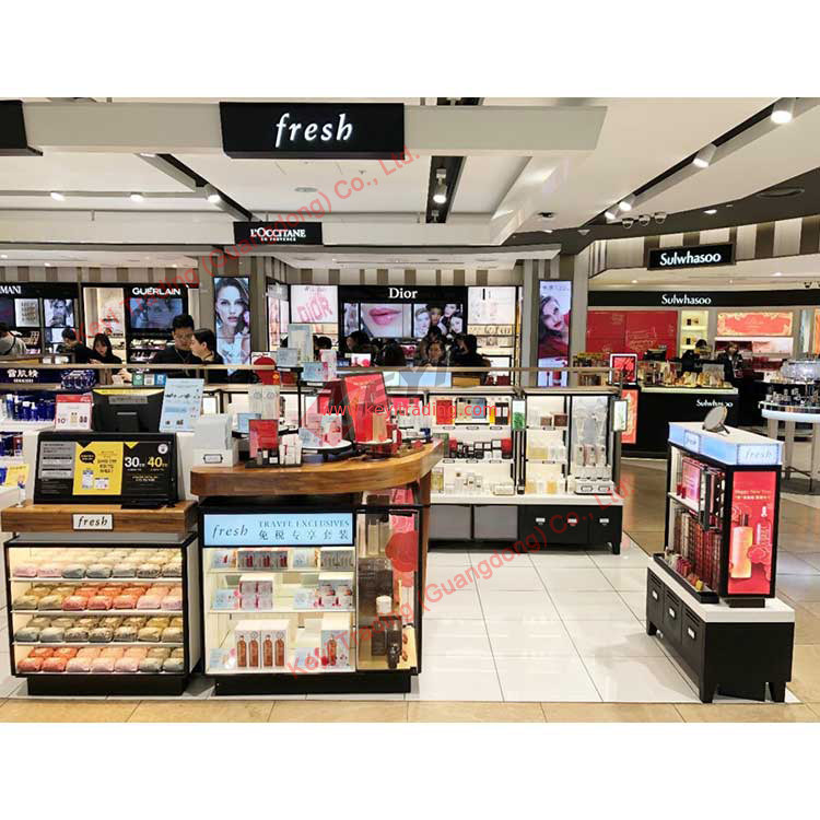 Retail customized luxury black makeup shop displays acrylic cosmetic display stand and cabinet