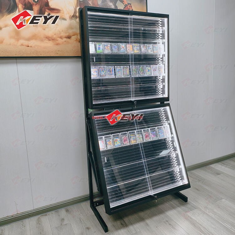 Repostionable Rail Card Display Case Retail Wholesale Pokemon Trading Card Metal and Acrylic Display Rack for TCG Store