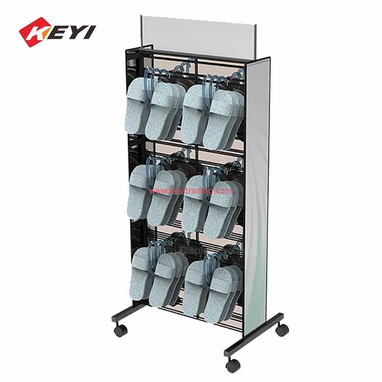 OEM&ODM Floor Black Metal Wire Sandal Display Stand With Hooks