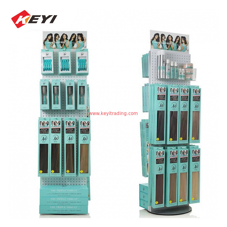 Retail Shop Metal Pegboard Display Stand Wig Hair Display Rack With Hooks