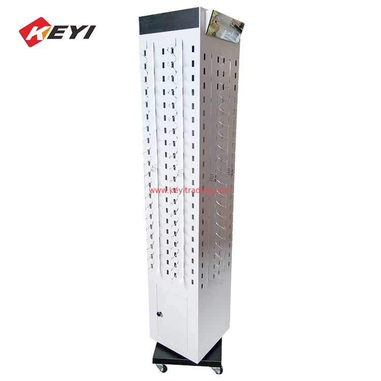 Rotating Eyeglasses Stand Floor Sunglasses Display Rack With Caster - top mirror