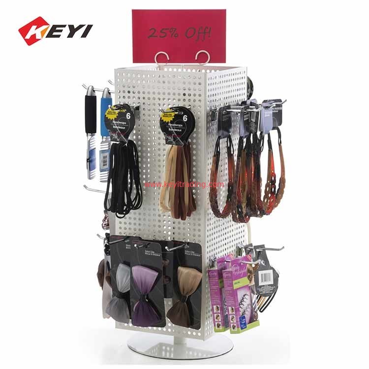 Counter Top Rotating Metal Pegboard Keychain Display Stand With Hook