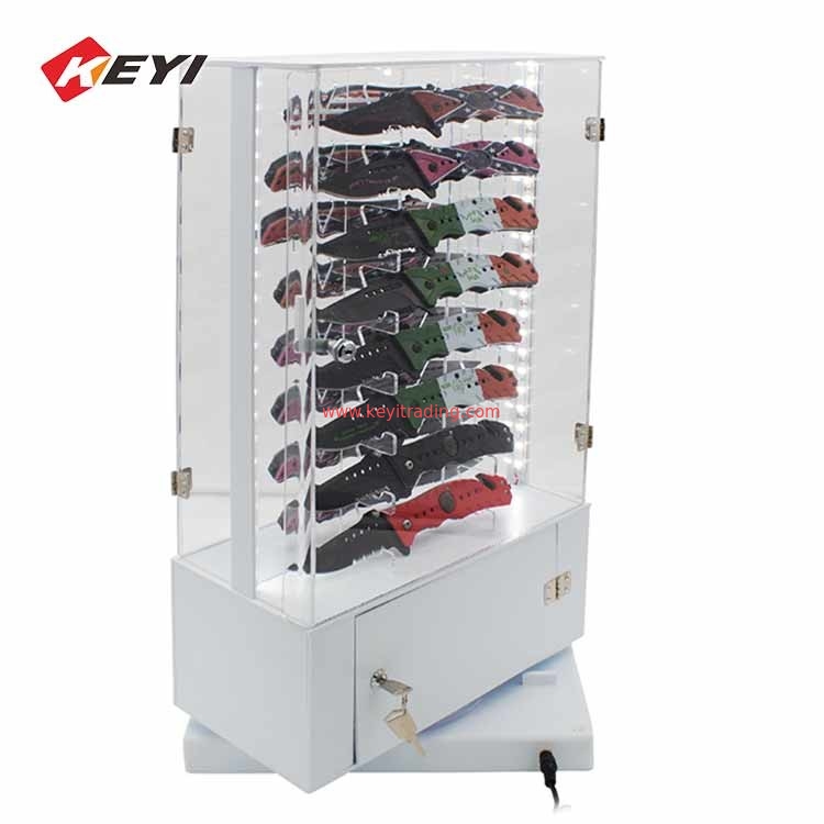 Counter Top Rotating Clear Acrylic Knife Display Case With Lock